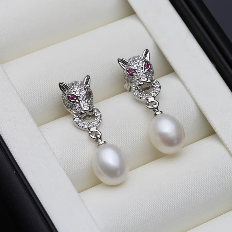 Real Natural Freshwater Pearl Earrings Woman,Hanging 925 Sterling Silver Pearl Drop Earring Jewelry Wife Mother Gift White Black