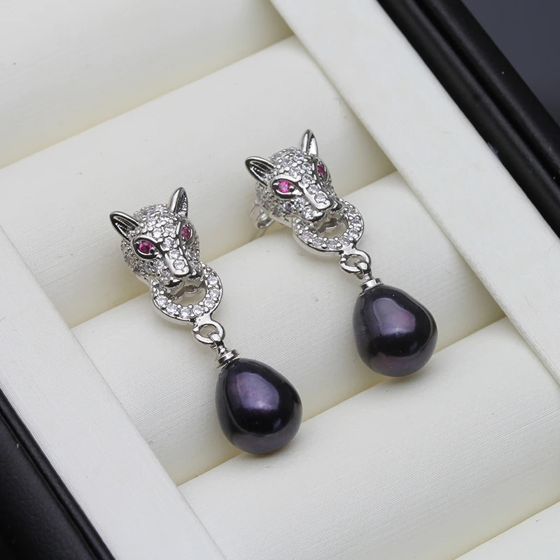 Real Natural Freshwater Pearl Earrings Woman,Hanging 925 Sterling Silver Pearl Drop Earring Jewelry Wife Mother Gift White Black