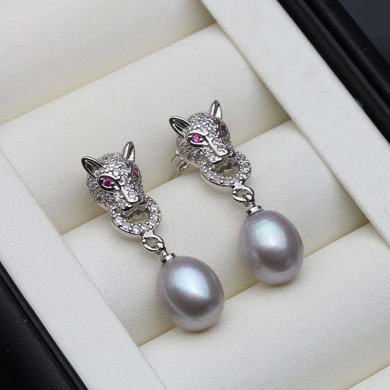 Real Natural Freshwater Pearl Earrings Woman,Hanging 925 Sterling Silver Pearl Drop Earring Jewelry Wife Mother Gift White Black