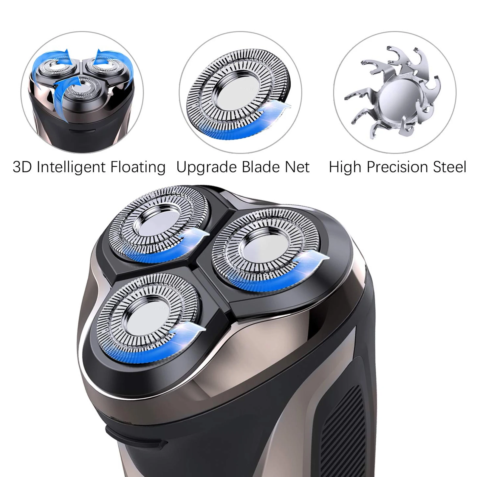 Electric Shaver Rotary Razor Beard Trimmer with Pop-up Trimmer IPX7 Waterproof Hair Trimmer for Men