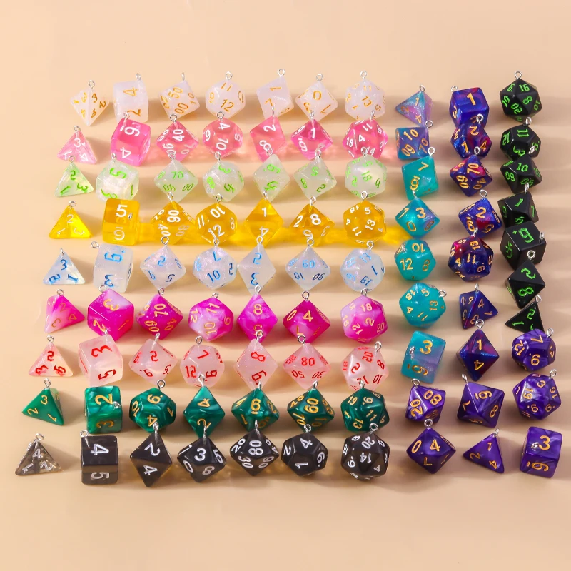 Leslie 7pcs/set Colorful Different Number Acrylic Dice Charms Game Props Multi-faceted Digital Dice for DIY Jewelry Making