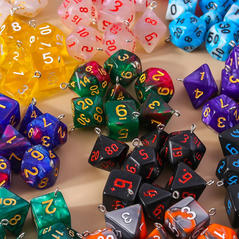 Leslie 7pcs/set Colorful Different Number Acrylic Dice Charms Game Props Multi-faceted Digital Dice for DIY Jewelry Making