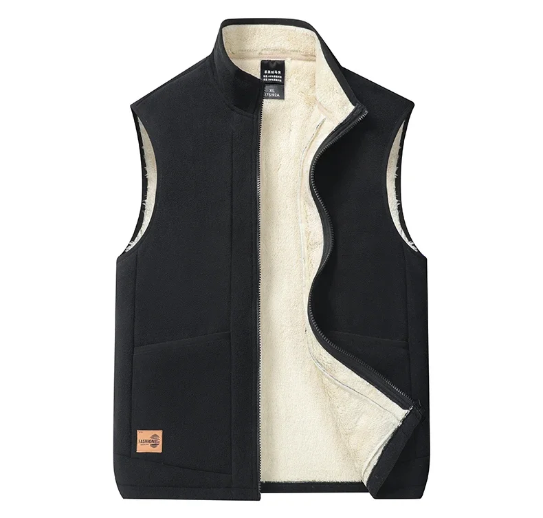 2024 Autumn and Winter Lambswool Vests Men New Warm Padded Stand-up Collar Large Size Casual Versatile Trend Jacket Shoulders