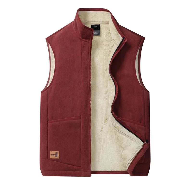 2024 Autumn and Winter Lambswool Vests Men New Warm Padded Stand-up Collar Large Size Casual Versatile Trend Jacket Shoulders