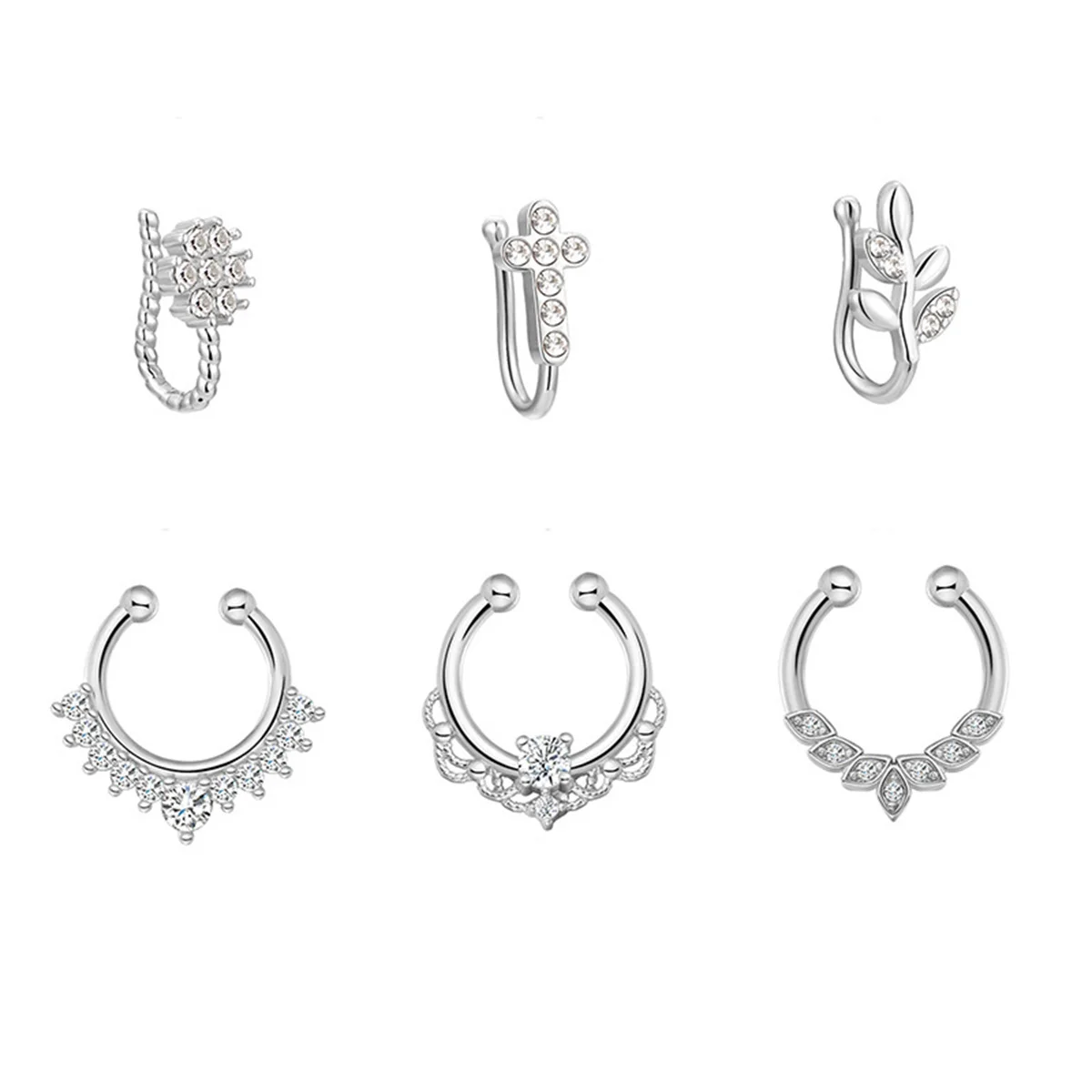 3/6pcs 16G 316L Stainless Steel Bat Fake Septum Ring,Non-Pierced Fake Nose Rings Clip On Nose Hoop Faux Septum Piercing Jewelry