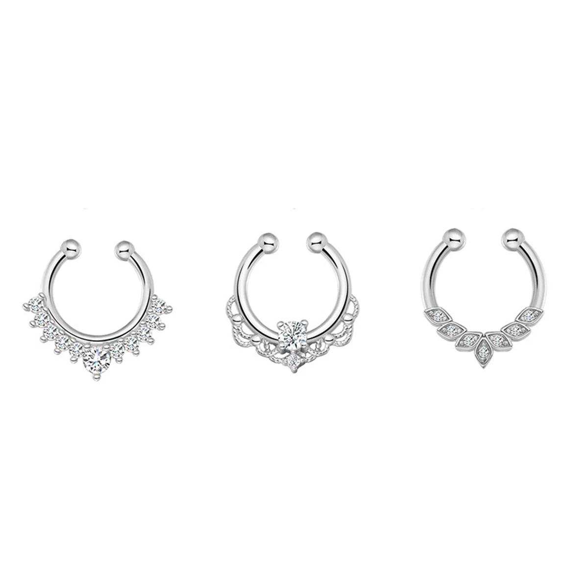 3/6pcs 16G 316L Stainless Steel Bat Fake Septum Ring,Non-Pierced Fake Nose Rings Clip On Nose Hoop Faux Septum Piercing Jewelry