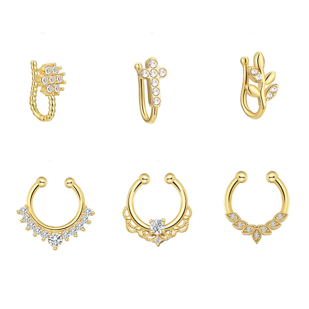 3/6pcs 16G 316L Stainless Steel Bat Fake Septum Ring,Non-Pierced Fake Nose Rings Clip On Nose Hoop Faux Septum Piercing Jewelry