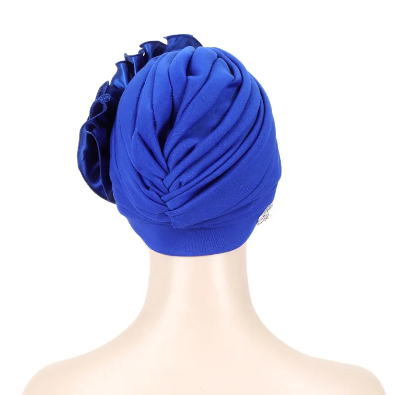 African Female Head Wraps Bonnet Nigeria Party Headgear Satin Ruffled Pleated Turban Caps for Women Ready to Wear Headtie