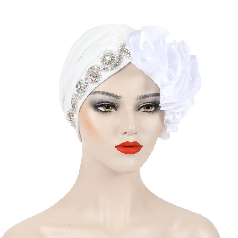 African Female Head Wraps Bonnet Nigeria Party Headgear Satin Ruffled Pleated Turban Caps for Women Ready to Wear Headtie