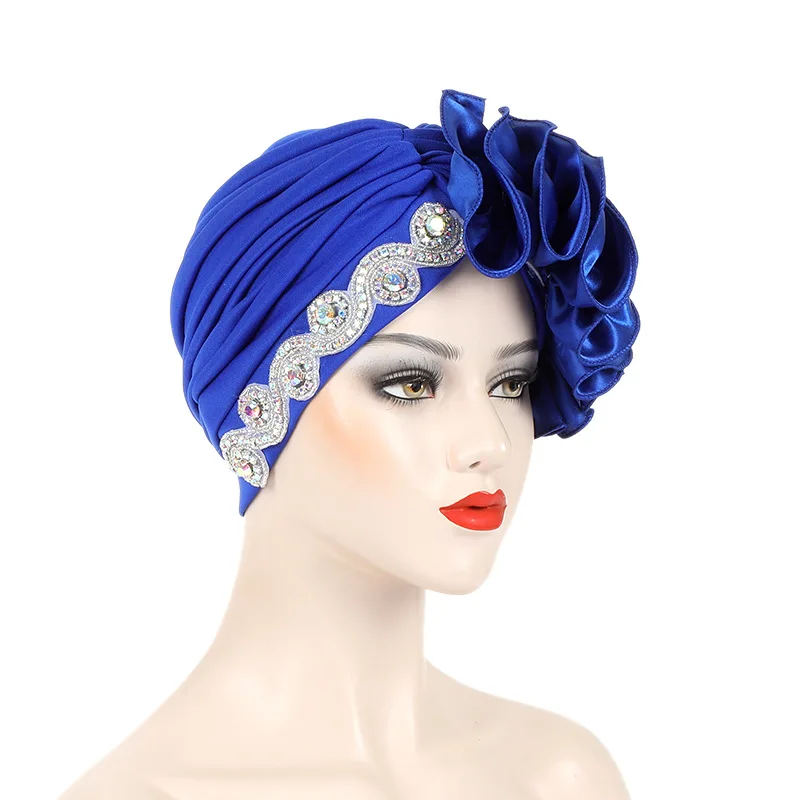 African Female Head Wraps Bonnet Nigeria Party Headgear Satin Ruffled Pleated Turban Caps for Women Ready to Wear Headtie