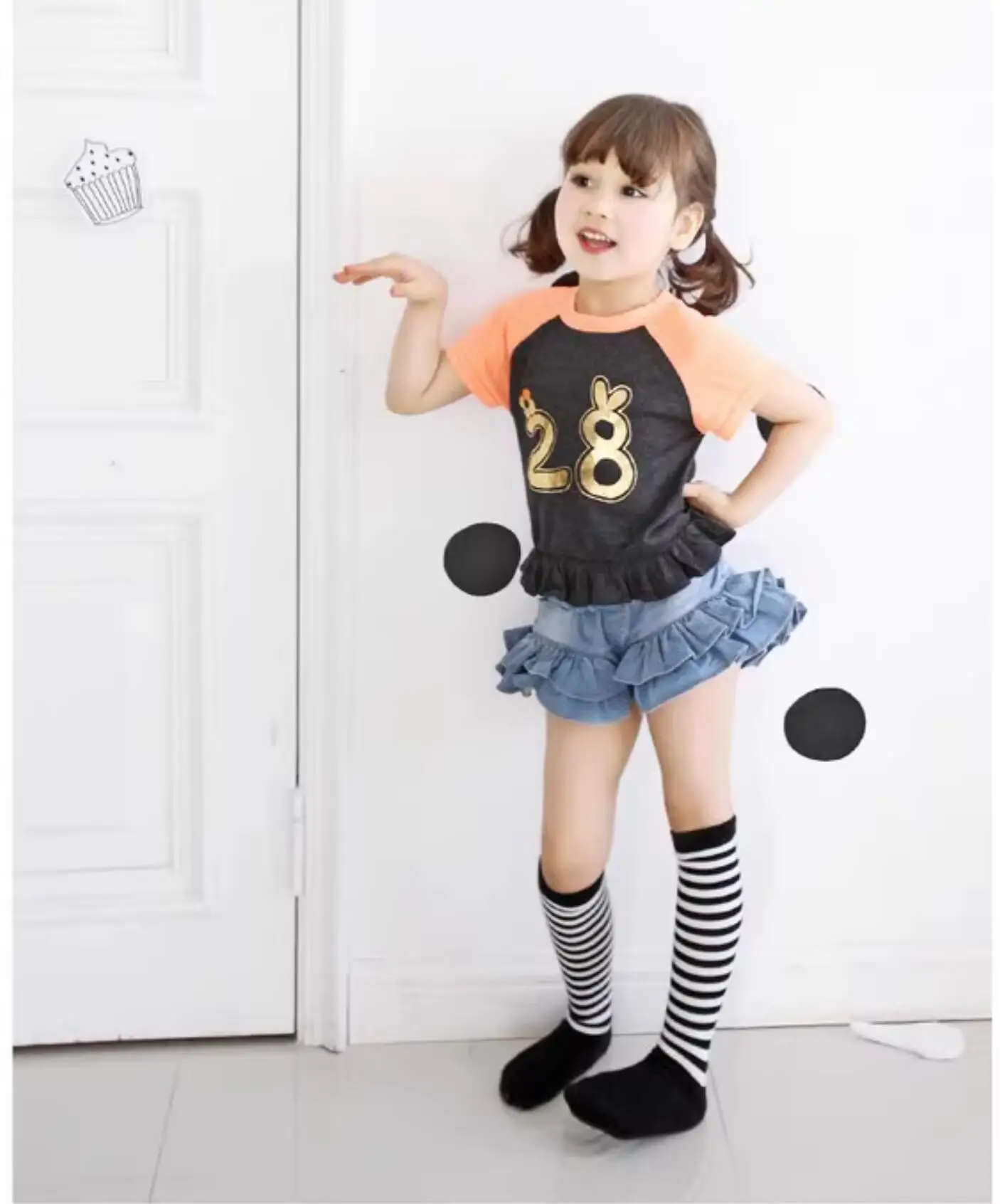 Girls Denim Shorts 2 Layers Ruffles Lace Teenage Girl Jeans Kids Workout Fashion Skirt Shorts Summer Beach Sports Short Pants
