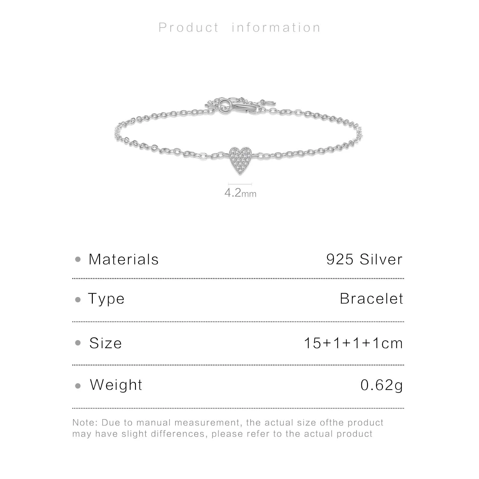 VEWANT 925 Sterling Silver Clear CZ Pave Heart Bracelet Chain Wome Wedding Women Luxury Jewelry