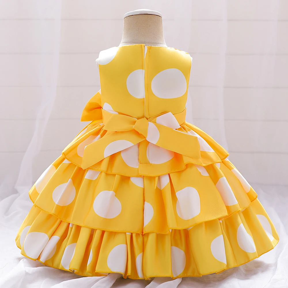 Summer Baby Girl Dress Infant 1 Year Birthday Party Dresses For Girls Dot Bow Princess Wedding Dress Newborn Christening Gown