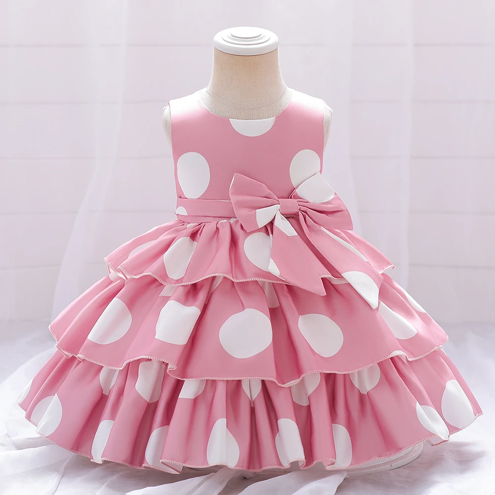 Summer Baby Girl Dress Infant 1 Year Birthday Party Dresses For Girls Dot Bow Princess Wedding Dress Newborn Christening Gown