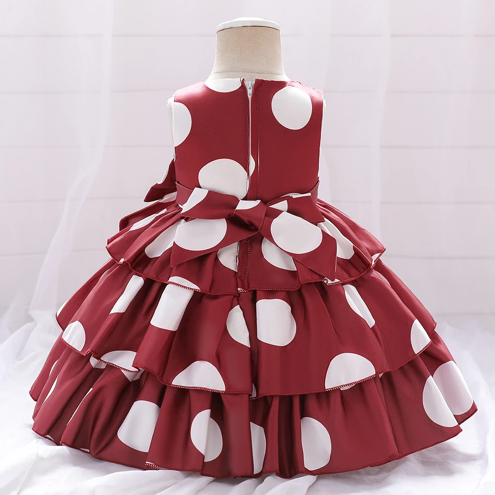 Summer Baby Girl Dress Infant 1 Year Birthday Party Dresses For Girls Dot Bow Princess Wedding Dress Newborn Christening Gown