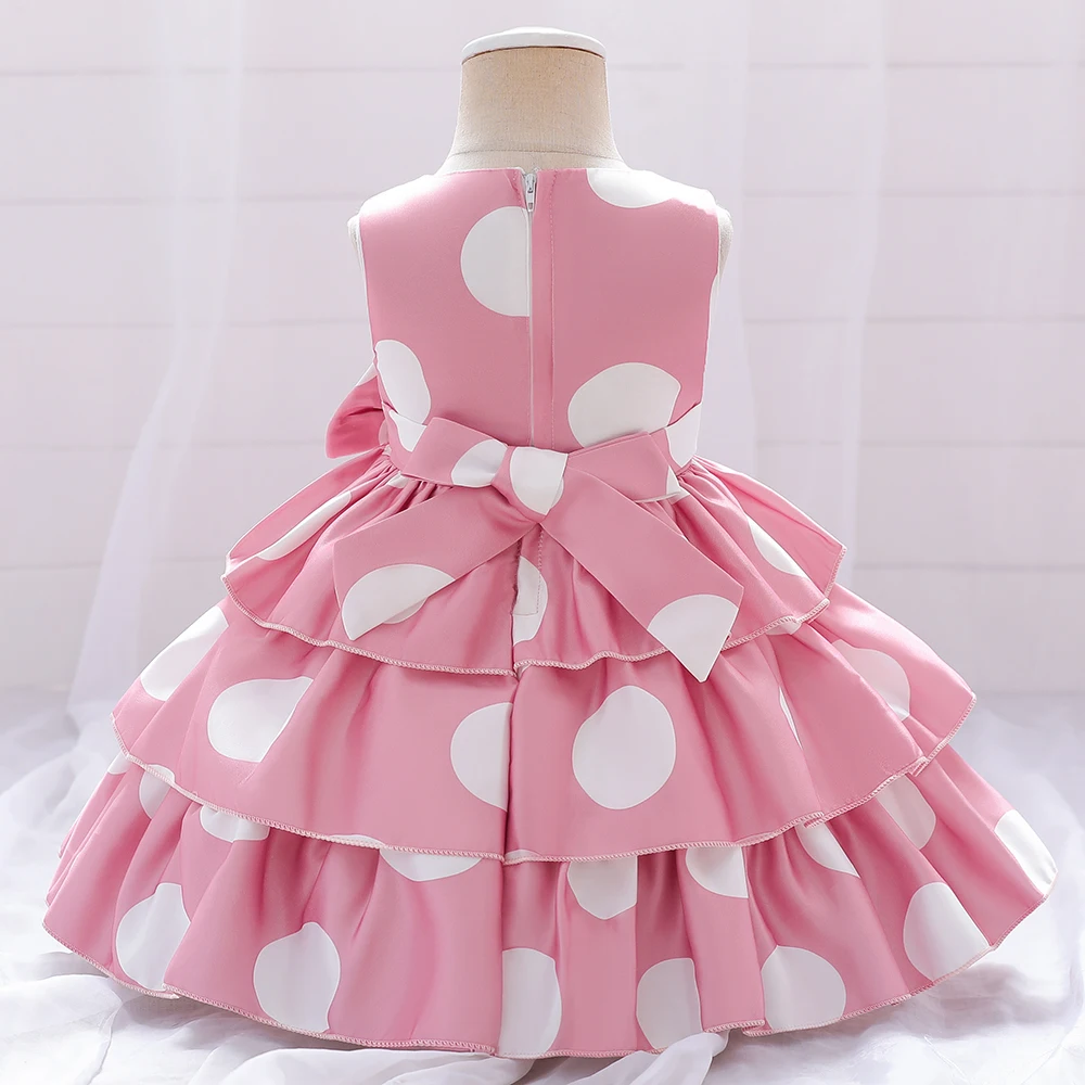 Summer Baby Girl Dress Infant 1 Year Birthday Party Dresses For Girls Dot Bow Princess Wedding Dress Newborn Christening Gown