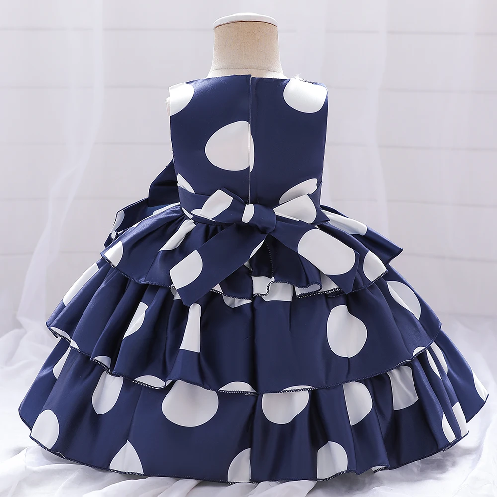 Summer Baby Girl Dress Infant 1 Year Birthday Party Dresses For Girls Dot Bow Princess Wedding Dress Newborn Christening Gown