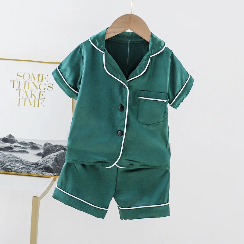 Boys Girls Ice silk satin Cartoon printing Tops Pants Set home Wear Children's pajamas set Baby suit Kids Clothes Toddler