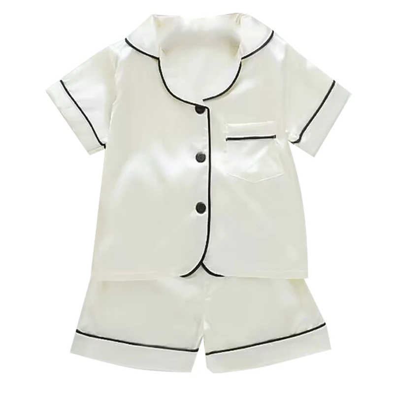 Boys Girls Ice silk satin Cartoon printing Tops Pants Set home Wear Children's pajamas set Baby suit Kids Clothes Toddler