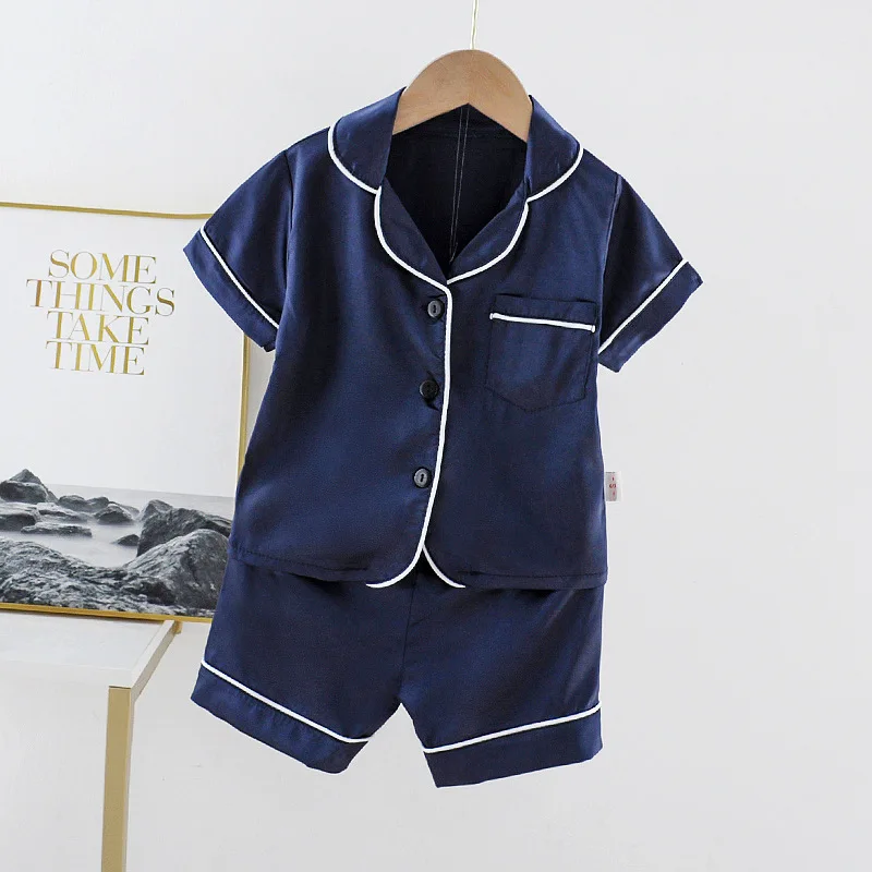 Boys Girls Ice silk satin Cartoon printing Tops Pants Set home Wear Children's pajamas set Baby suit Kids Clothes Toddler