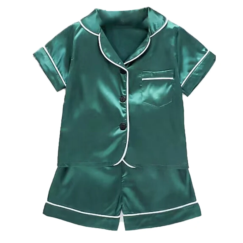 Boys Girls Ice silk satin Cartoon printing Tops Pants Set home Wear Children's pajamas set Baby suit Kids Clothes Toddler