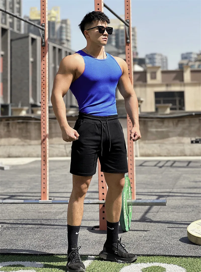 Men's Vest Elasticity Stripe Round Neck Oversized Sleeveless T-Shirt Gym Sports Fitness Running Training Bodybuilding Tank Top