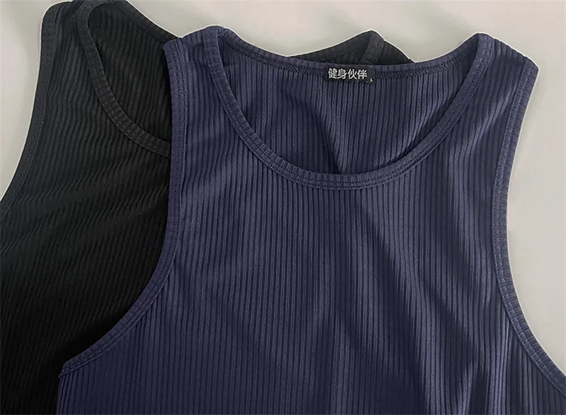Men's Vest Elasticity Stripe Round Neck Oversized Sleeveless T-Shirt Gym Sports Fitness Running Training Bodybuilding Tank Top