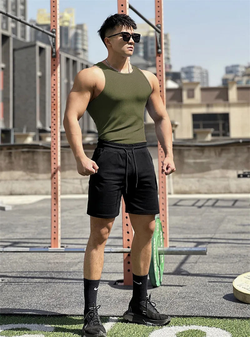 Men's Vest Elasticity Stripe Round Neck Oversized Sleeveless T-Shirt Gym Sports Fitness Running Training Bodybuilding Tank Top