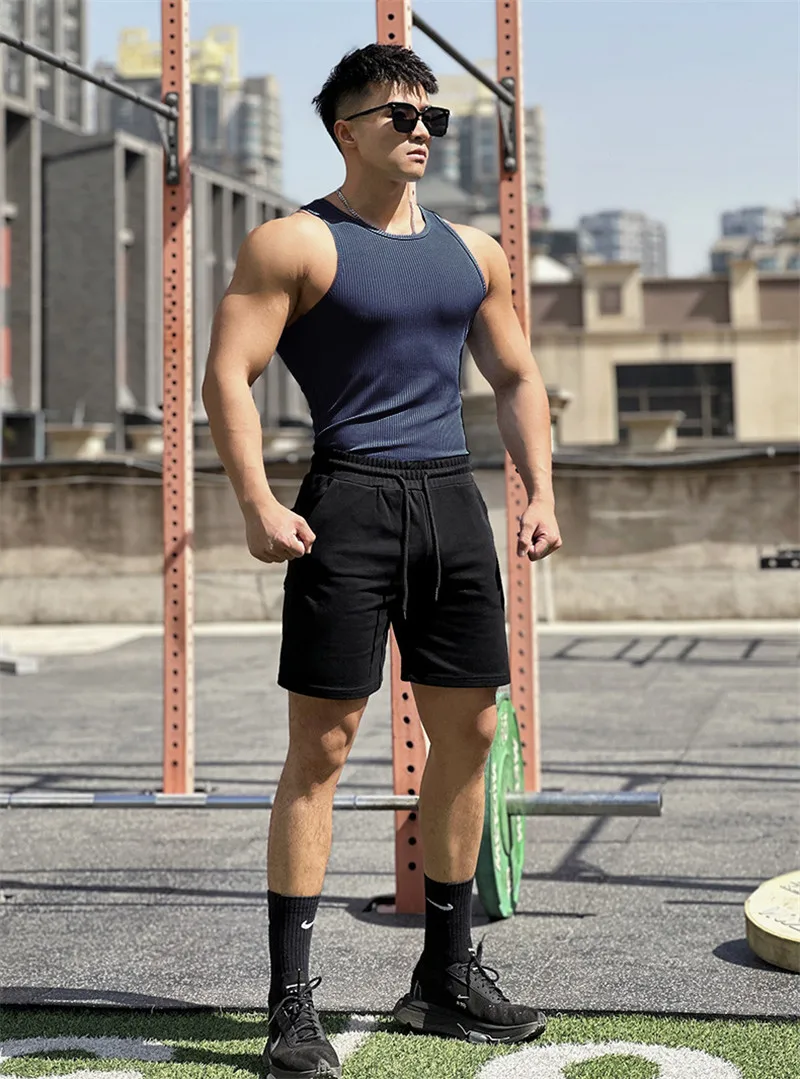 Men's Vest Elasticity Stripe Round Neck Oversized Sleeveless T-Shirt Gym Sports Fitness Running Training Bodybuilding Tank Top