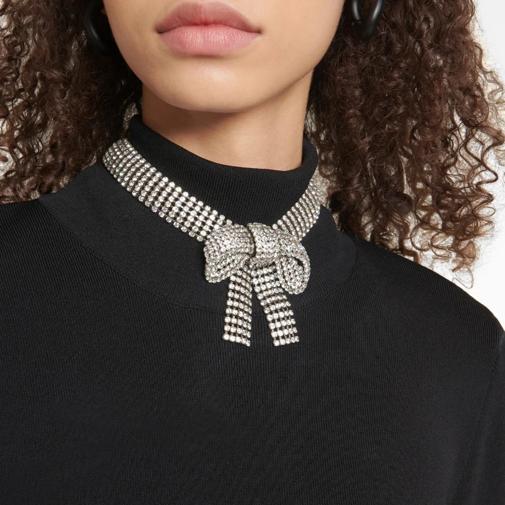 Fashion Rhinestone Exaggerate Bow Choker Necklace Wedding Jewelry Multilayer Chunky Crystal Collar Chain Choker Free Shipping