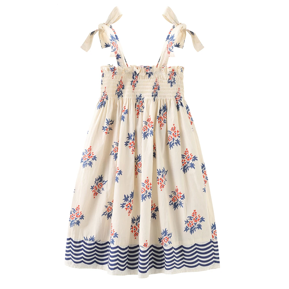 Summer Girls Floral Dress Sling Ruffles Bohemian Beach Princess Dresses for Girl Clothing Toddler Cozy Cotton Smocked Dresses