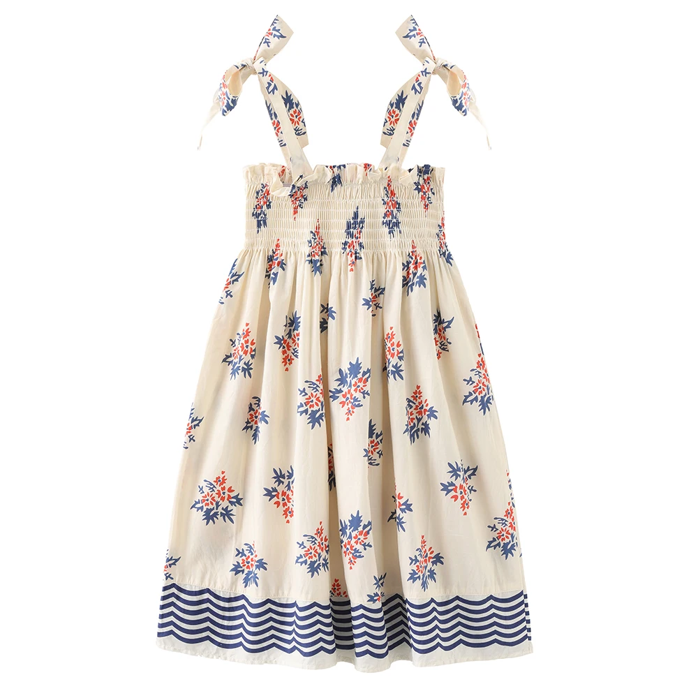Summer Girls Floral Dress Sling Ruffles Bohemian Beach Princess Dresses for Girl Clothing Toddler Cozy Cotton Smocked Dresses