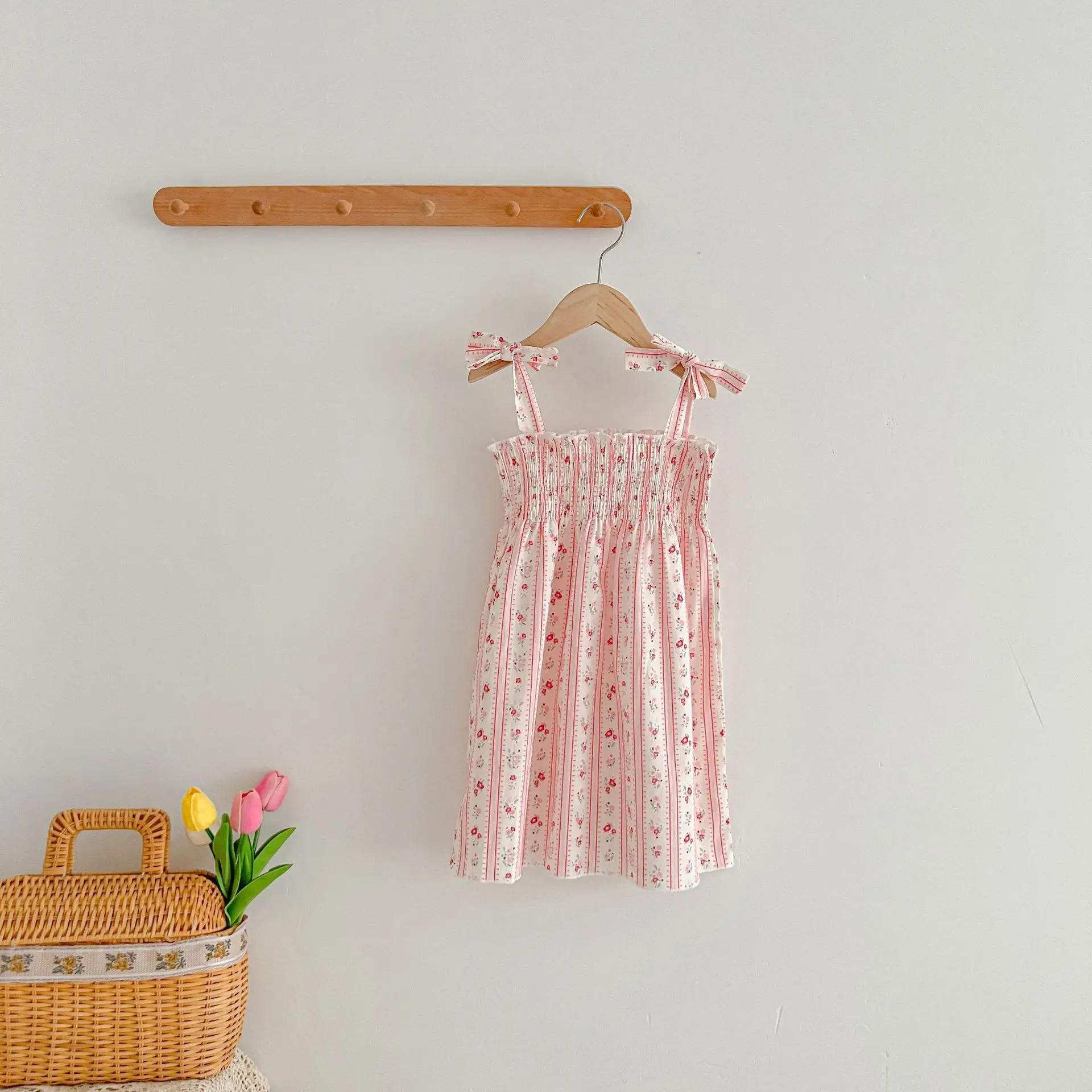 Summer Girls Floral Dress Sling Ruffles Bohemian Beach Princess Dresses for Girl Clothing Toddler Cozy Cotton Smocked Dresses