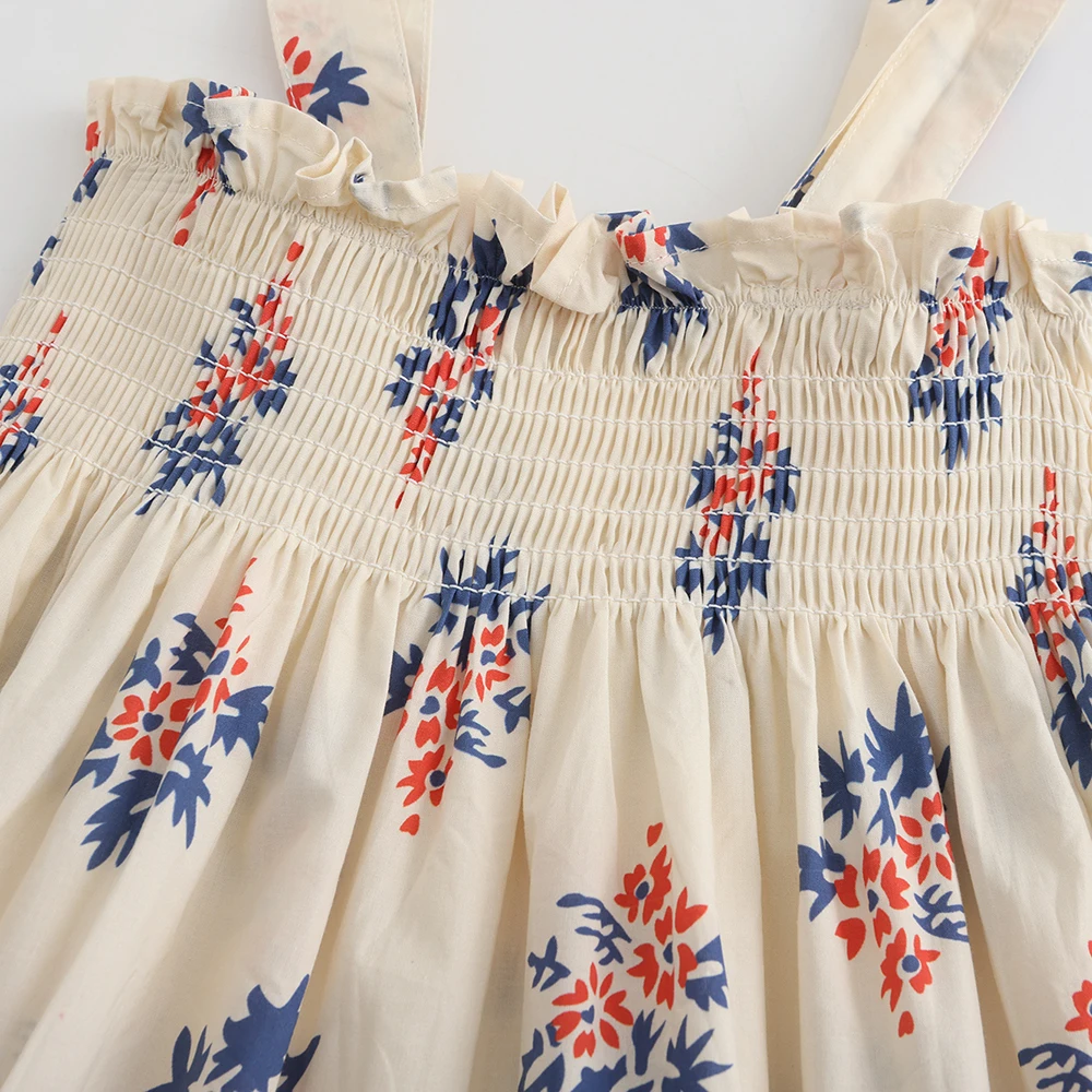 Summer Girls Floral Dress Sling Ruffles Bohemian Beach Princess Dresses for Girl Clothing Toddler Cozy Cotton Smocked Dresses