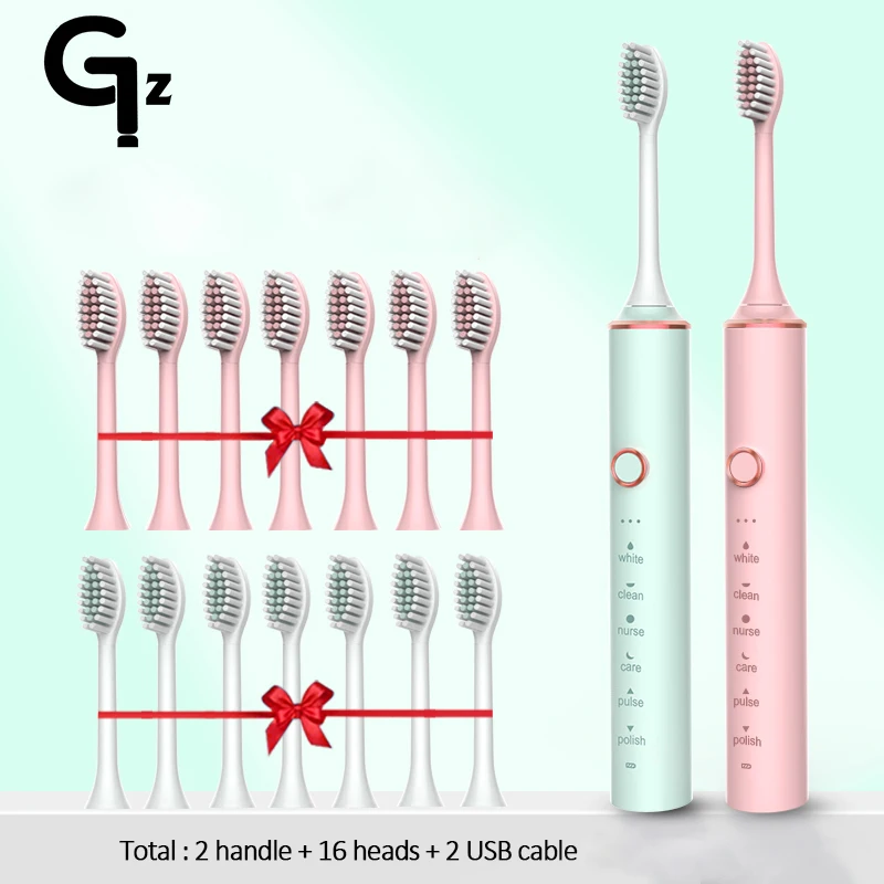 New 2024 N100 Sonic Electric Toothbrush Adult Timer Brush 6 Mode USB Charger Rechargeable Tooth Brushes Replacement Heads Set