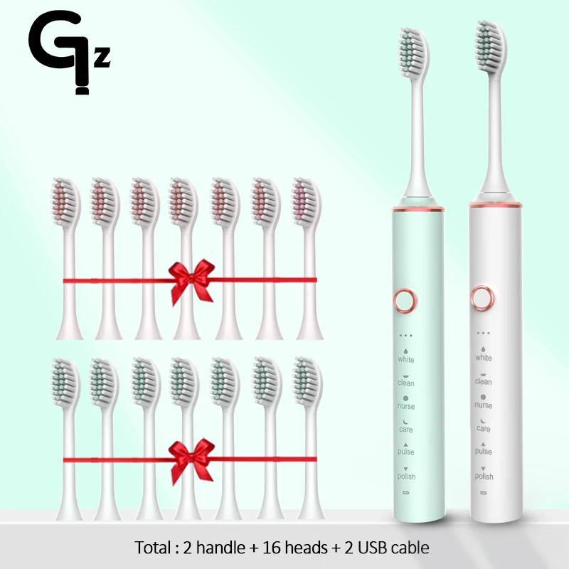New 2024 N100 Sonic Electric Toothbrush Adult Timer Brush 6 Mode USB Charger Rechargeable Tooth Brushes Replacement Heads Set