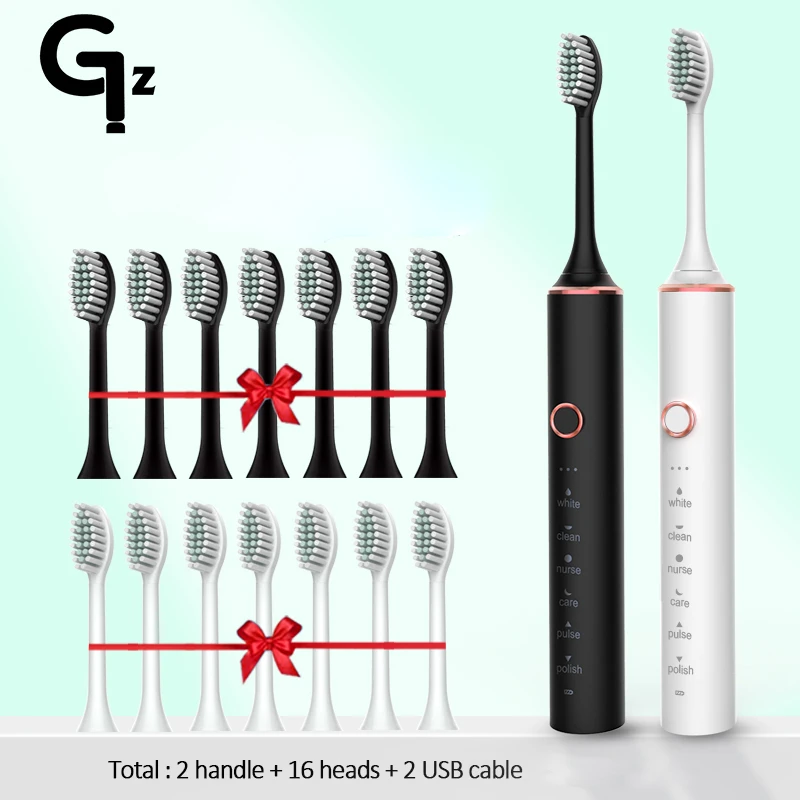 New 2024 N100 Sonic Electric Toothbrush Adult Timer Brush 6 Mode USB Charger Rechargeable Tooth Brushes Replacement Heads Set
