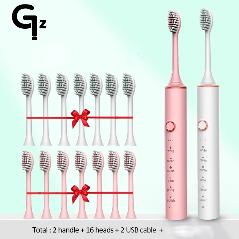 New 2024 N100 Sonic Electric Toothbrush Adult Timer Brush 6 Mode USB Charger Rechargeable Tooth Brushes Replacement Heads Set