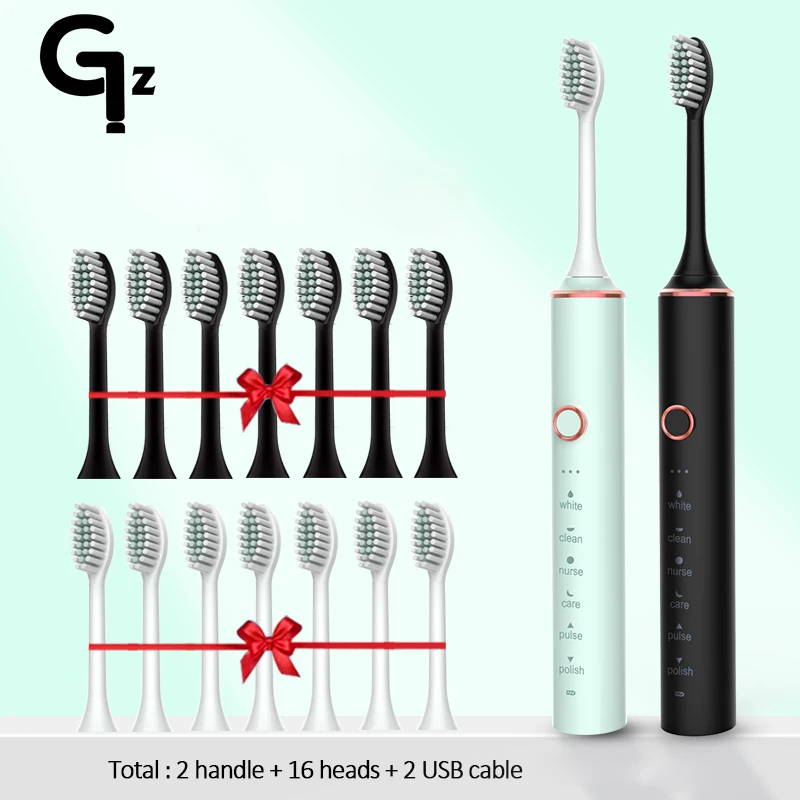 New 2024 N100 Sonic Electric Toothbrush Adult Timer Brush 6 Mode USB Charger Rechargeable Tooth Brushes Replacement Heads Set