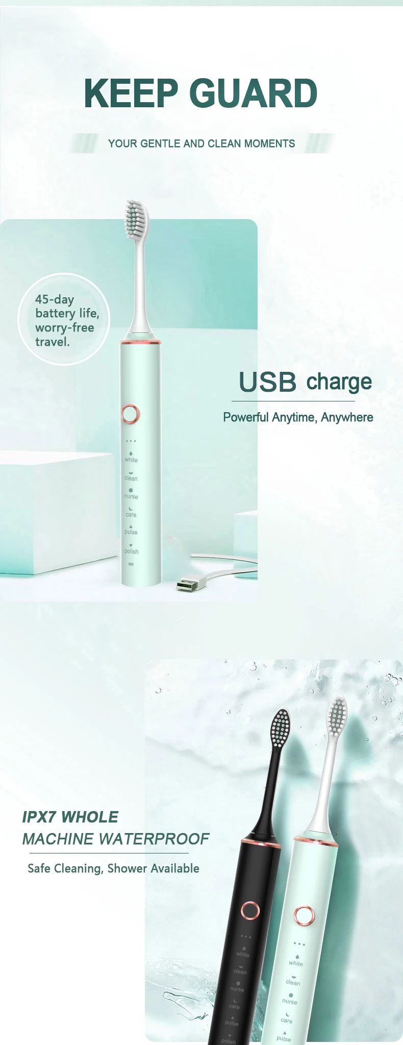 New 2024 N100 Sonic Electric Toothbrush Adult Timer Brush 6 Mode USB Charger Rechargeable Tooth Brushes Replacement Heads Set