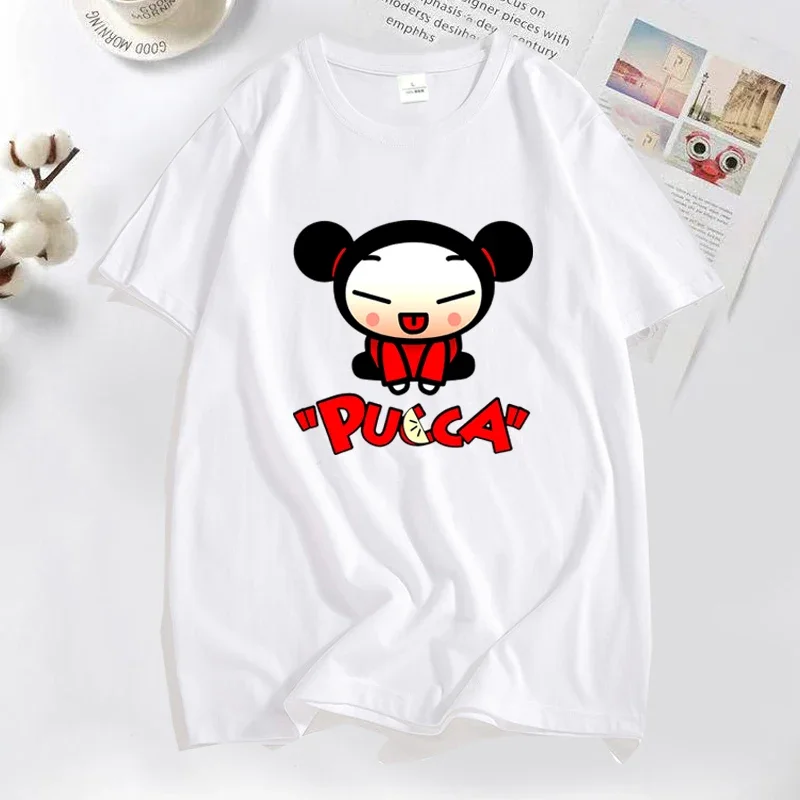 Funny Cartoon Pucca China Doll T-shirt Men Women Cute Graphic T Shirts Cotton Short Sleeve Men's Clothes Anime Tee Shirt