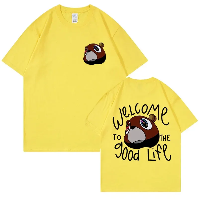Kanye West Graduation Bea The Good Life Print T Shirt Men Women's Vintage High Quality T-shirt Hip Hop Punk T Shirts Streetwear