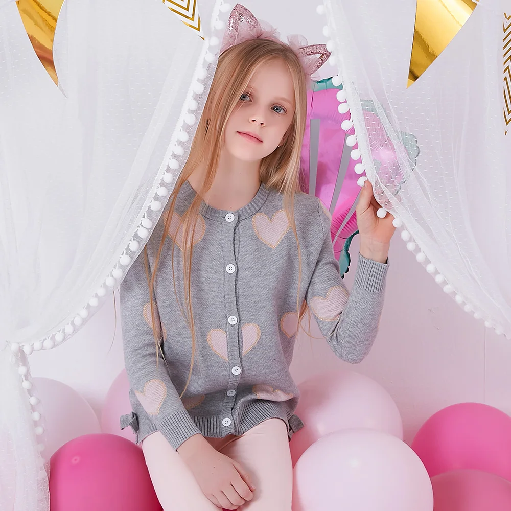 DXTON Autumn Winter Girls Sweaters Kids Long Sleeve Heart Shape Knitted Cardigans Sweaters Girls Coat Jacket Children Outerwear