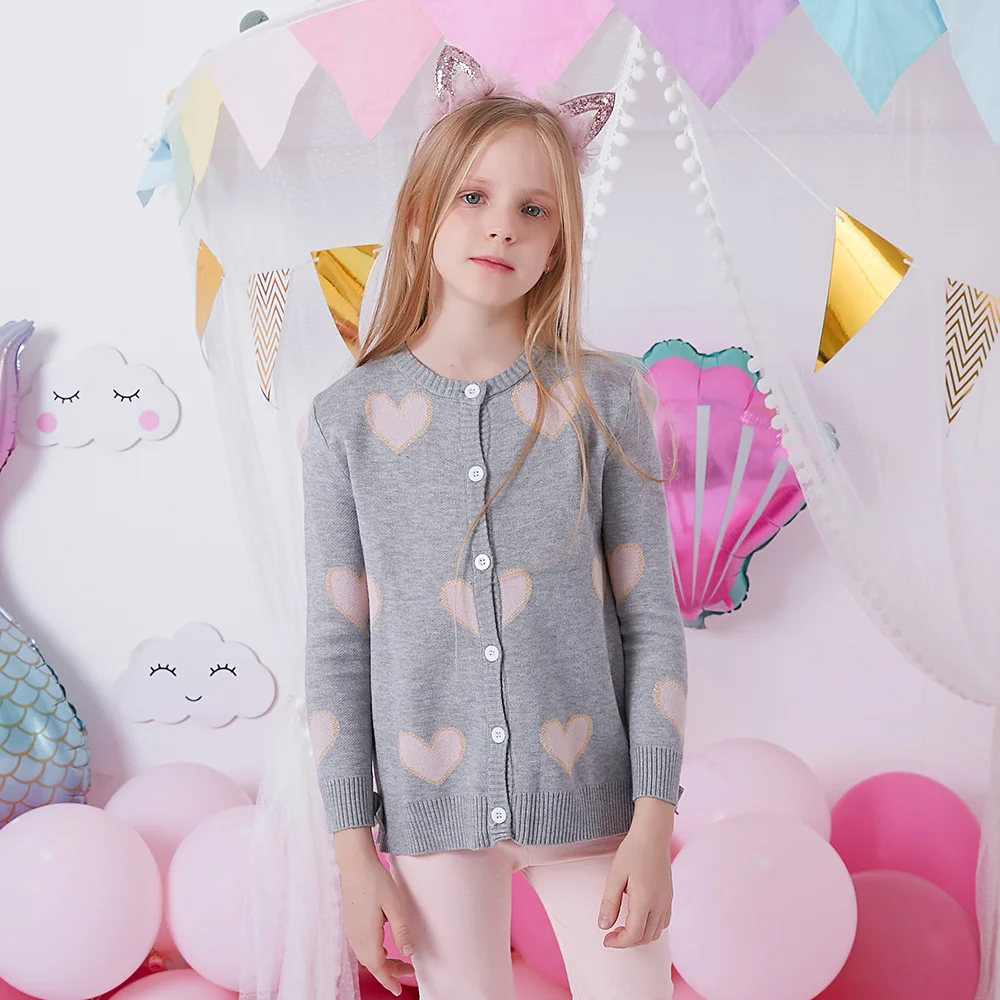 DXTON Autumn Winter Girls Sweaters Kids Long Sleeve Heart Shape Knitted Cardigans Sweaters Girls Coat Jacket Children Outerwear