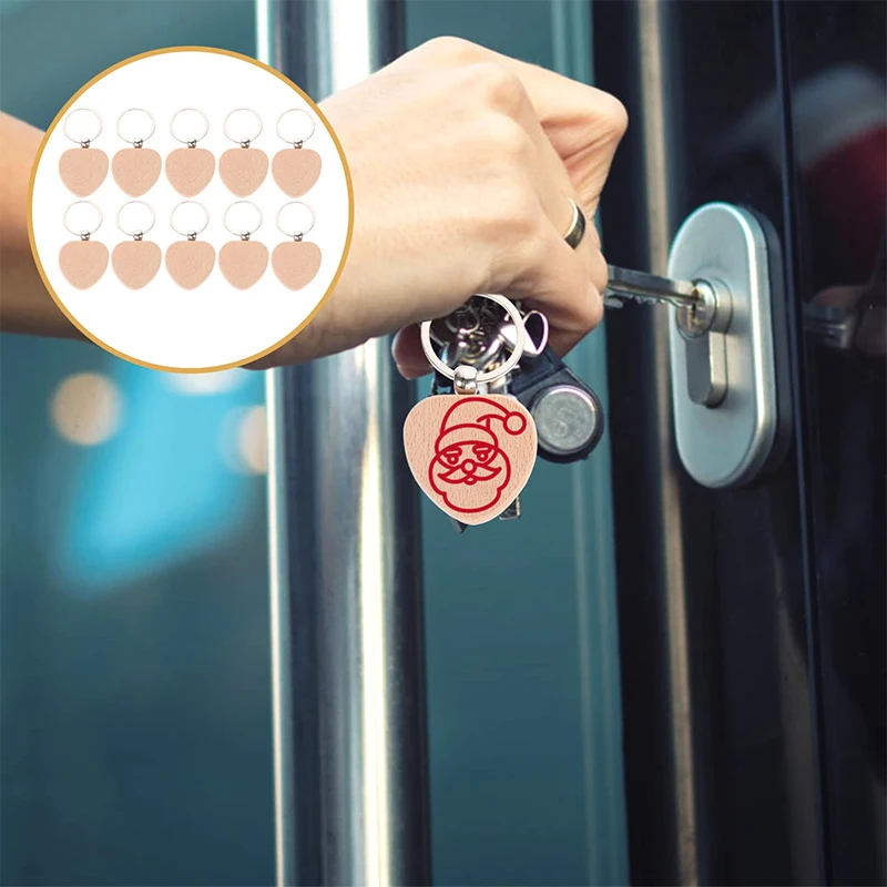 50Pcs Natural Wooden Key Ring Heart Anti Lost Wood Keychains