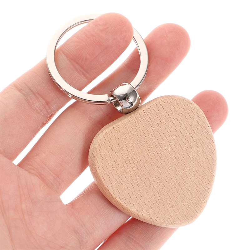 50Pcs Natural Wooden Key Ring Heart Anti Lost Wood Keychains