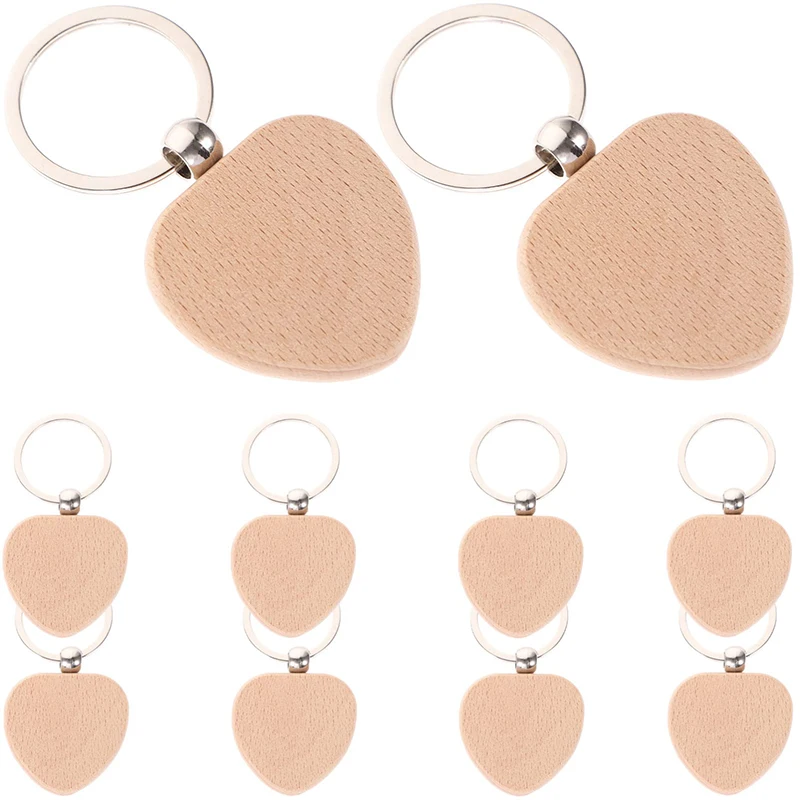 50Pcs Natural Wooden Key Ring Heart Anti Lost Wood Keychains