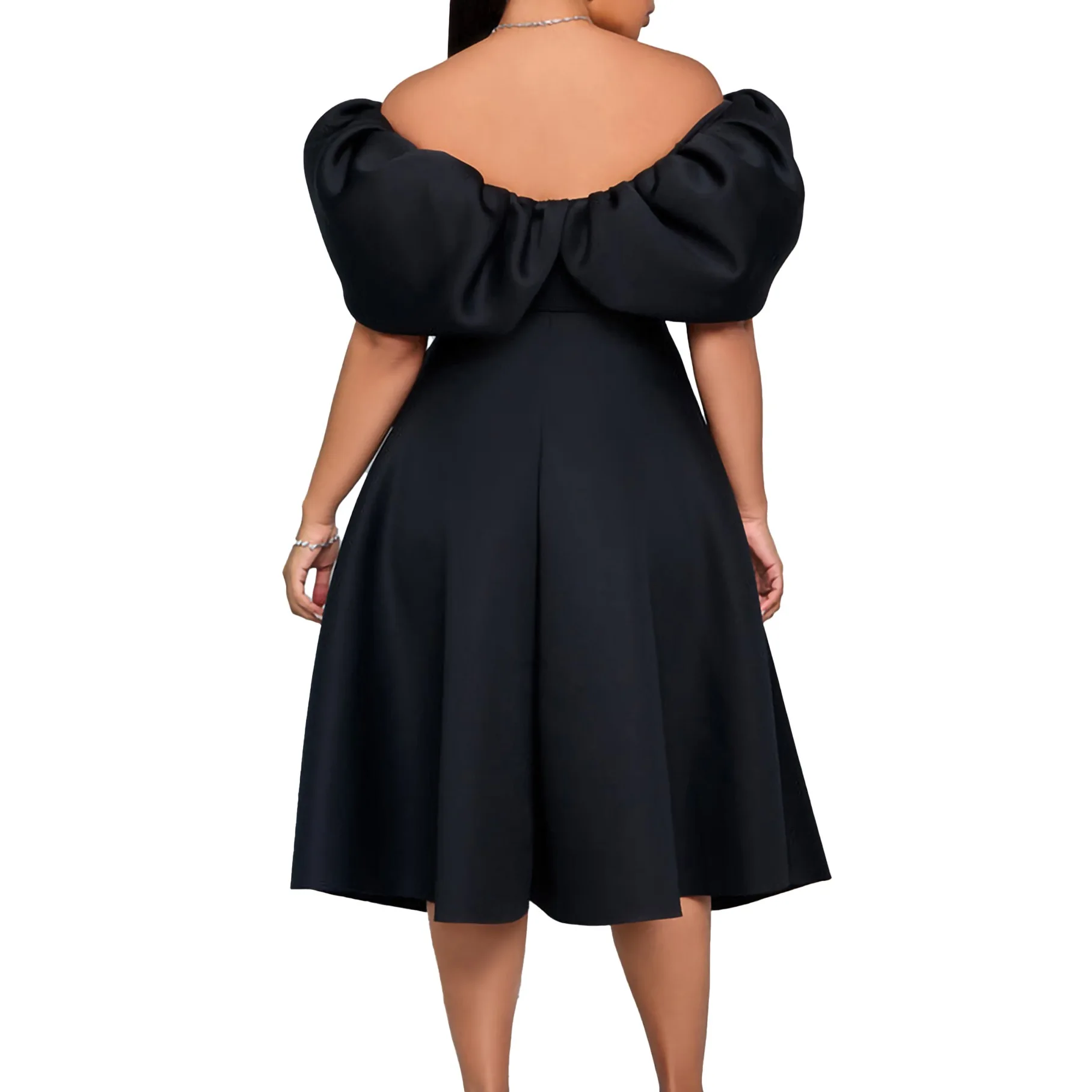 Elegant Dresses Woman 2024 Wedding Party Off the Shoulder Puff Sleeve A Line Pleated Mid Calf Luxury Birthday Night Vestidos Hot