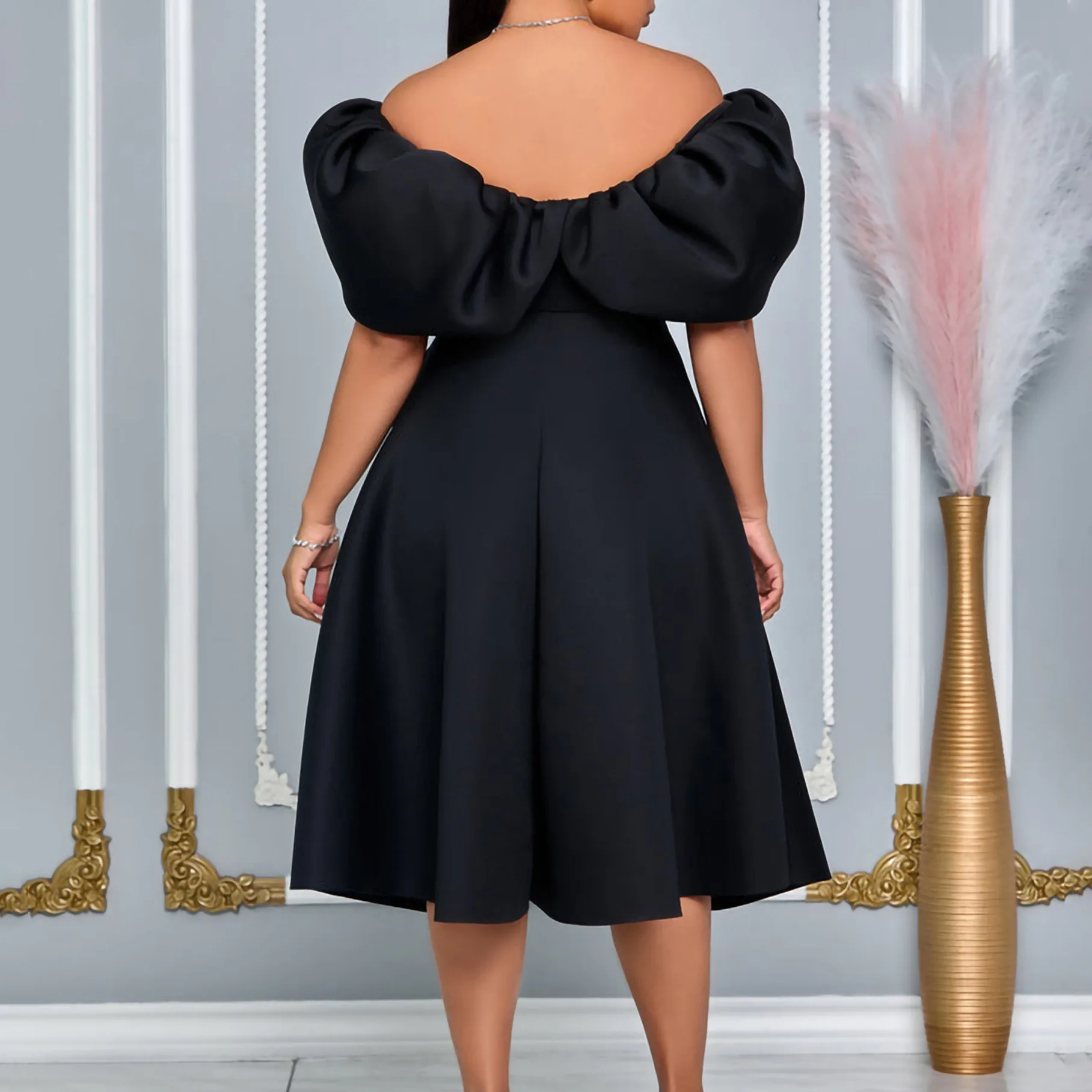 Elegant Dresses Woman 2024 Wedding Party Off the Shoulder Puff Sleeve A Line Pleated Mid Calf Luxury Birthday Night Vestidos Hot