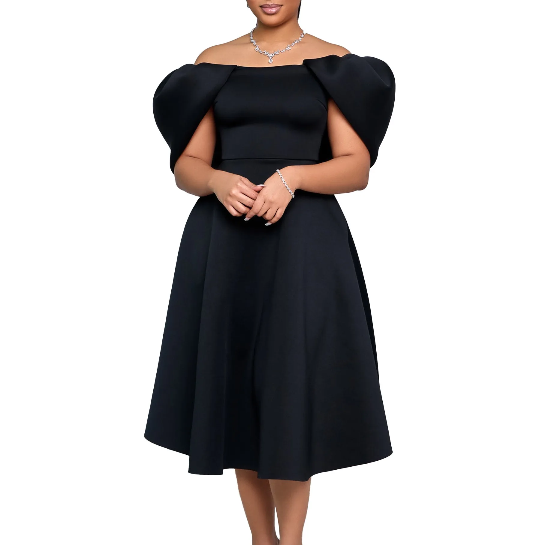 Elegant Dresses Woman 2024 Wedding Party Off the Shoulder Puff Sleeve A Line Pleated Mid Calf Luxury Birthday Night Vestidos Hot